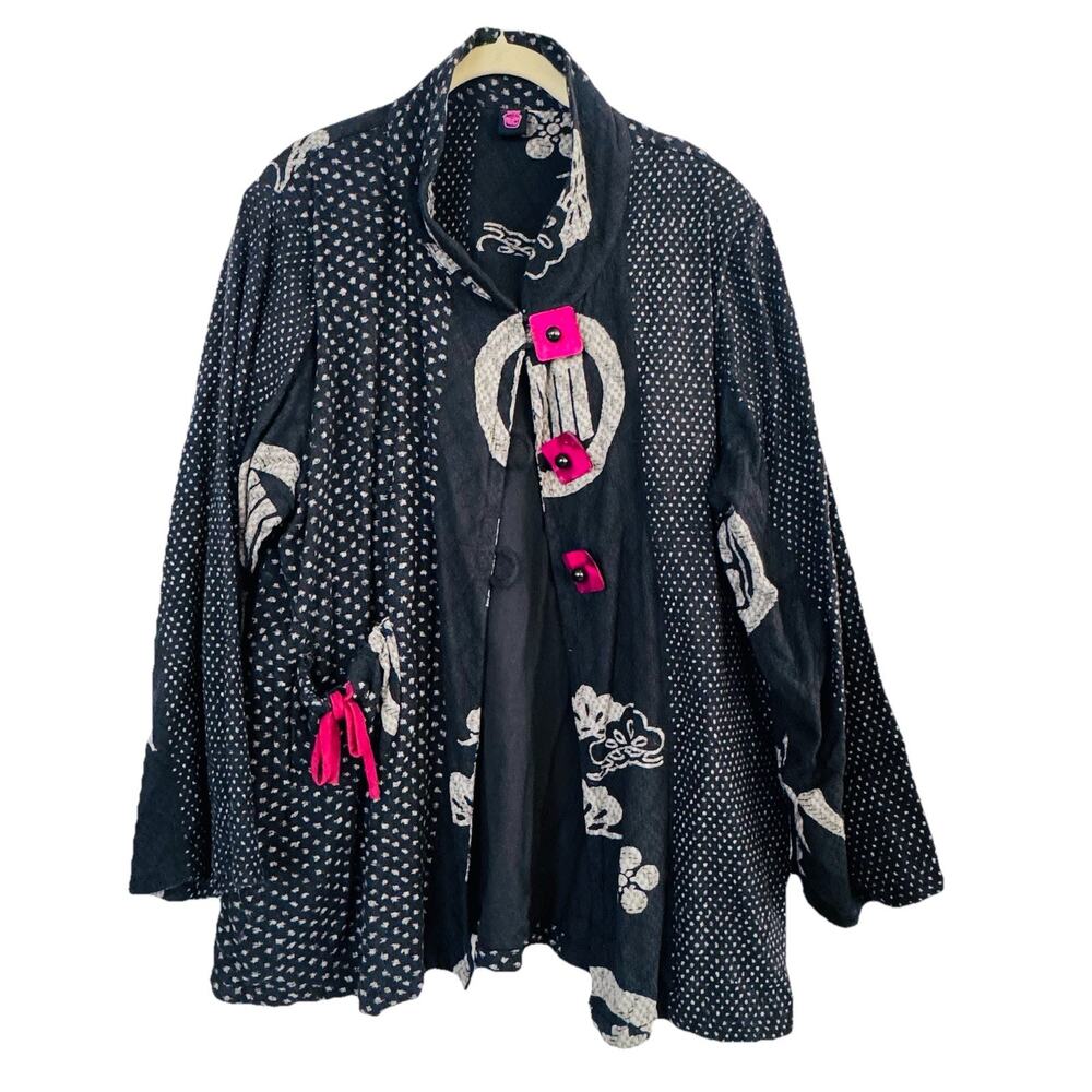Pink Cupcake Black Cotton Square Button Blazer Womens 2X Artsy Grandmacore